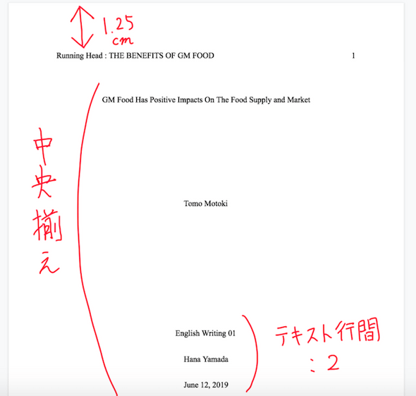 APAスタイルの表紙書式設定